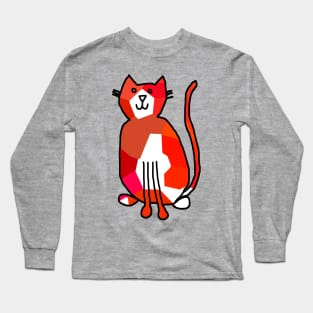 Red Crystal Cat Animals Minimal Line Drawing Long Sleeve T-Shirt